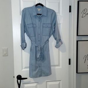 ANA DEMIM COTTOM SHIRT DRESS BUTTON UP WITH COLLAR AND BELT NWT SZ M